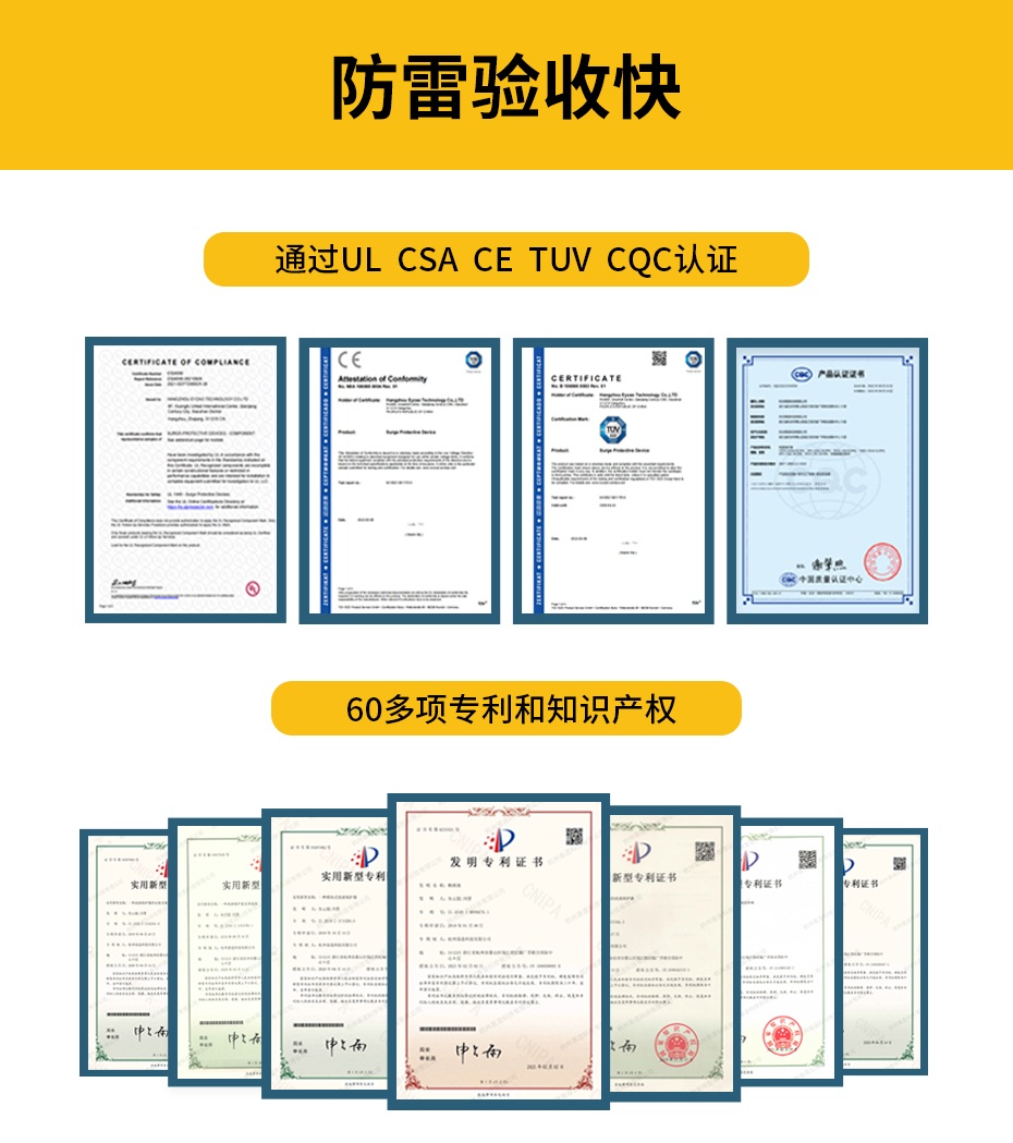 组合式电涌保护器优质商家-通过UL CSA CE TUV CQC等认证,防雷验收快