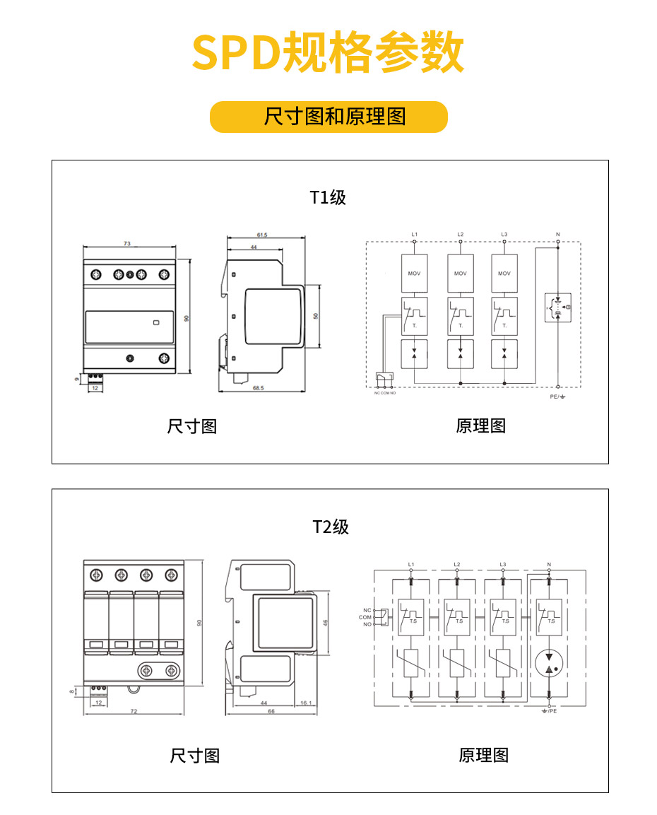 浪涌保护器定制-T1 T2规格尺寸